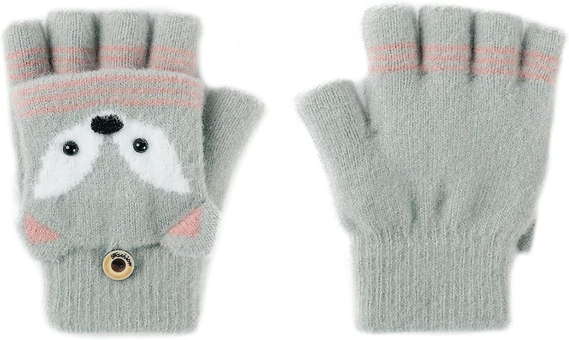 NICEYST Kids Convertible Flip Top Gloves Children Winter Warm Knitted Fingerless Mittens for Boys Girls 6-10 Years Old - Image 2